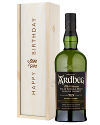 Ardbeg 10 Year Old Single Malt Whisky Birthday Gift In Wooden Box