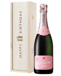 Lanson Rose Champagne Birthday Gift In Wooden Box
