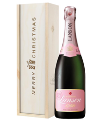 Lanson Rose Champagne Single Bottle Christmas Gift In Wooden Box