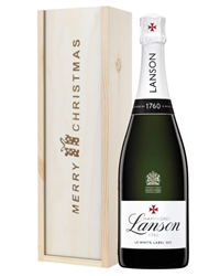 Lanson White Label Champagne Single Bottle Christmas Gift In Wooden Box