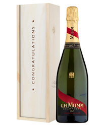Mumm Cordon Rouge Champagne Congratulations Gift In Wooden Box