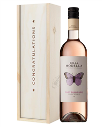 Pinot Grigio Rose Wine Congratulations Gift In Wooden Box