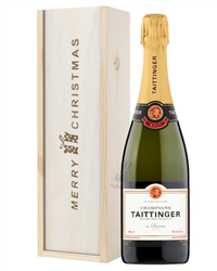 Taittinger Brut Champagne Single Bottle Christmas Gift In Wooden Box