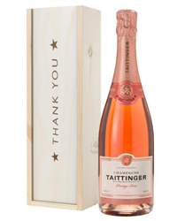 Taittinger Rose Champagne Thank You Gift In Wooden Box