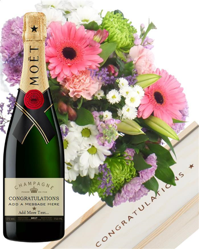 Personalised Congratulations Champagne and Flowers