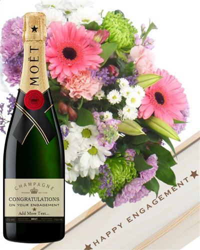 Personalised Engagement Champagne and Flowers